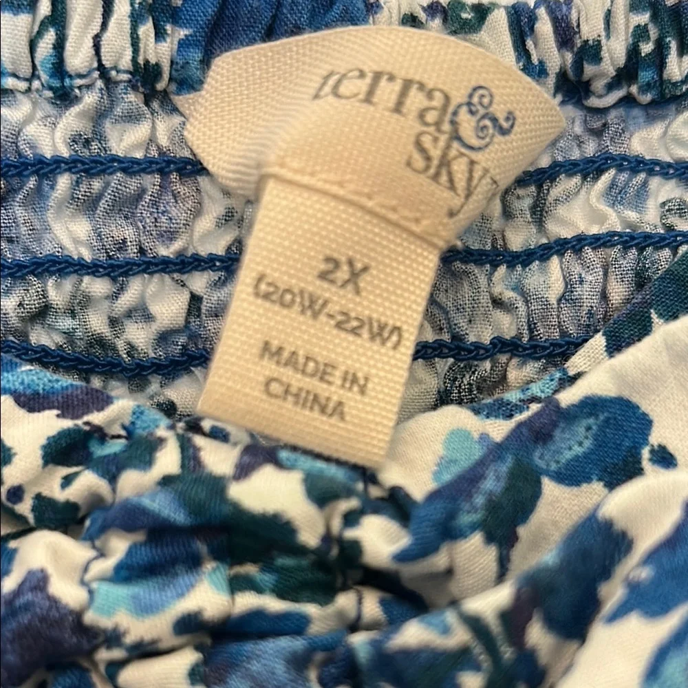 Terra & Sky Blue and White Floral Maxi Dress 2X - Picture 2 of 6